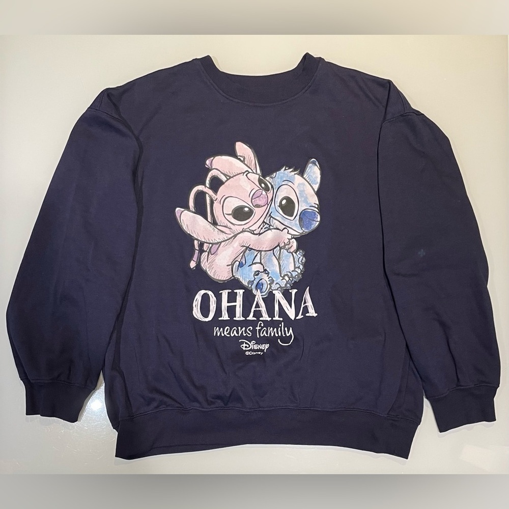*NEW* Disney Sweatshirt with Stitch & Angel Ohana Graphic Navy